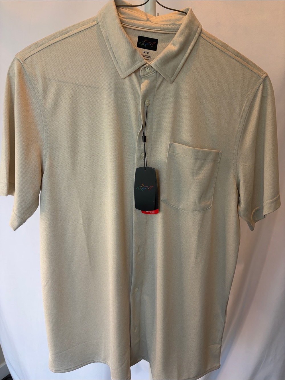 Greg Norman Men's Performance Short Sleeve Button-Up Shirt- Medium